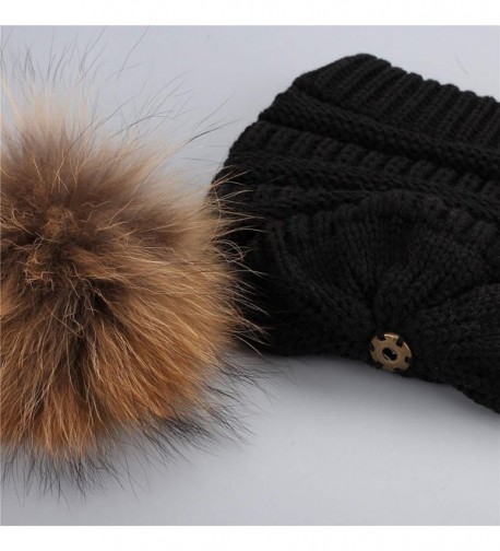 FURTALK Winter Fur Pom Hat in Women's Skullies & Beanies
