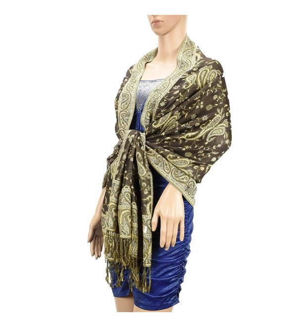 USBingoshop Women Elegant Cashew Soft Woven Silk Pashmina Shawl Wrap Scarf 80" x 27" - 12-brown - CS182GLCWK7