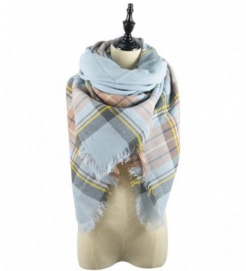 Womens Chunky Checked Blanket Scarves - Plaid Blue - C8185RRH5GW