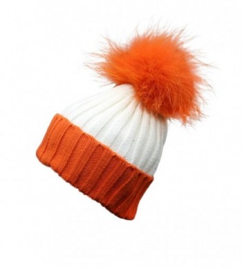 DEESEE Beanie Hat Women Crochet Hat Fur Wool Knit Beanie Raccoon Warm Cap - Orange - CY12N4ORUCN