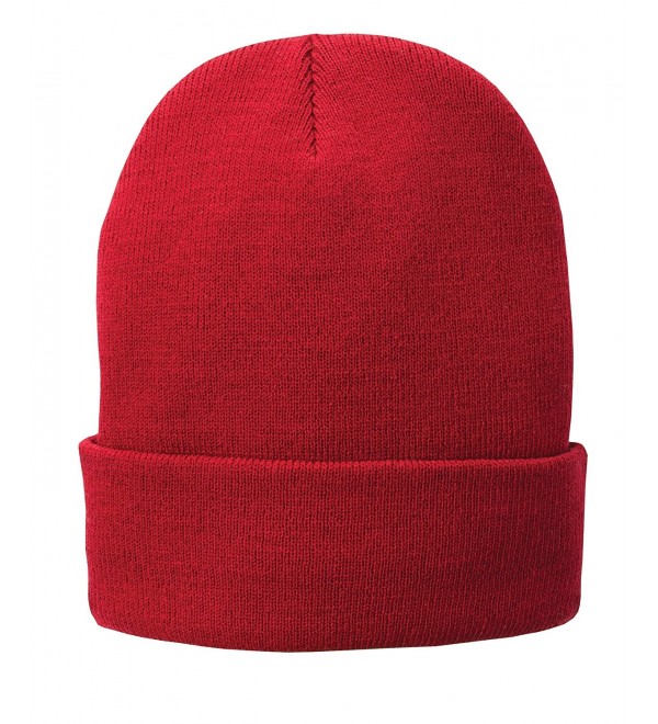 Sportoli Adult Fall Winter Warm Fleece Lined Pull-On Acrylic Knit Beanie Hat Cap - Red - CI12N33H47T