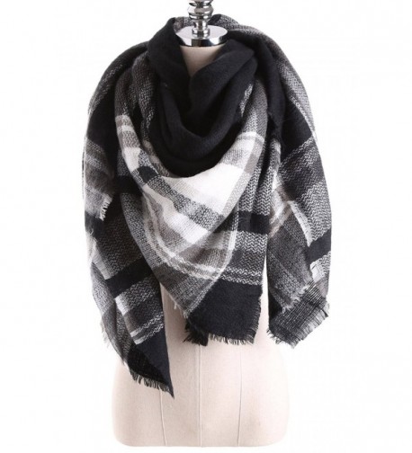 Women's Winter Stylish Warm Blanket Scarf Plaid Wrap Shawl - Black White8 - CU186LO3ZK2