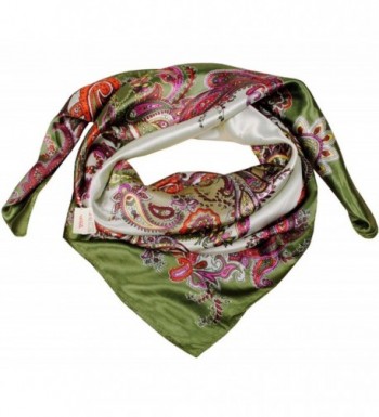 MEYKISS Women's Floral Print Silk Kerchief Square Bandana Scarf - Army Green - C611ANK33RP