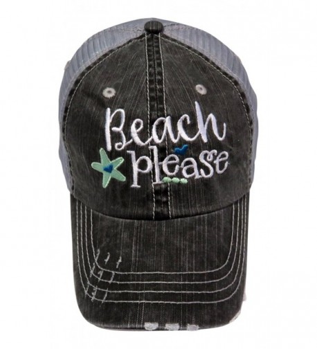 Embroidered "Beach Please" Distressed Look Grey Trucker Cap Hat - Mint - C712ILBDY63