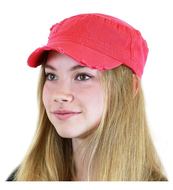 The Hat Depot Womens Washed Cotton Herringbone Cadet Military Cap - Fuchsia - CJ17Z35SINS