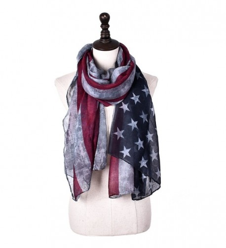 Promini Women's Fashion Long Lightweight Scarf Retro American Flag Printed Shawl Wrap - Gray - CA184K0LZZG