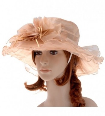 VBIGER Women's Kentucky Derby Hat Large Brim Chiffon Lace Flounce Sun Hats - Khaki - C611X42UPGR