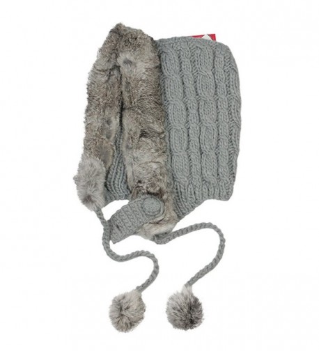 Kenmont Women Winter Warm Hand Knit Rabbit Fur Hair Earflap Beanie Cap Outdoor Hat - Grey - CR11MM3P1DB