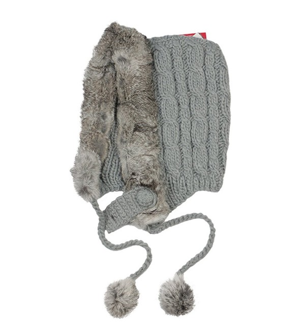 Kenmont Women Winter Warm Hand Knit Rabbit Fur Hair Earflap Beanie Cap Outdoor Hat - Grey - CR11MM3P1DB