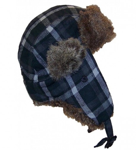 Angela & William Adult Plaid Russian/Trapper Winter Hat w/Soft Faux Fur(One Size) - Black/Gray - CS11OV75FSH