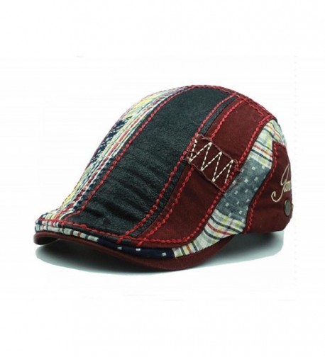 Multicolored Plaid Patchwork Cotton Flat Cap Cabbie Hat Newsboy Ivy Cap - Red - C412NAXYRRI