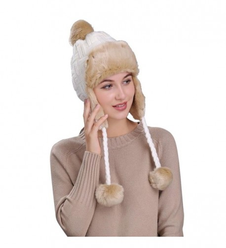 Highpot Warm Women Knit Peruvian Beanie Wool Hat Winter Ski Cap with Ear Flaps - White - CG187Q6AOU7