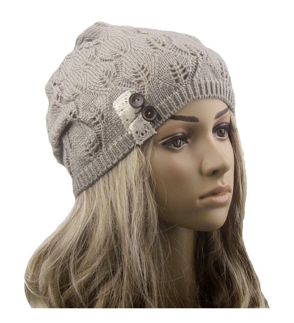 HANYI Leaves Hollow Out Knitting Hat - Gray - CJ12MAV0U9F