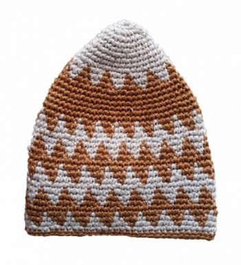 Hand-crocheted Cotton Fade Rust Brown & Khaki Zigzag Design Comfortable Head Cap - C612HHSEAO5
