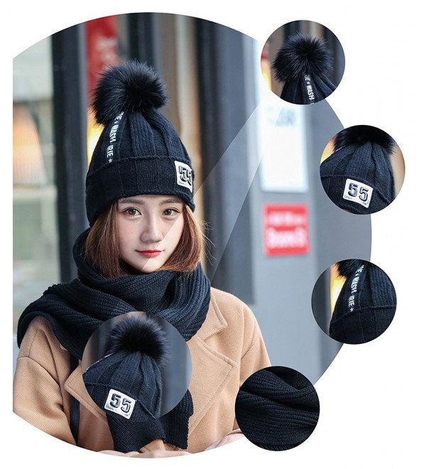 Women Winter Warm Scarf and Hat Lady Knitted Thick Scarves - Black - CE187NSCTWL