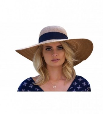 UPF 50+ Floppy Sun Hat w/Large Bow- Adjustable Size Large Beach Hat - Natural/ Black - CP182H7UT7U