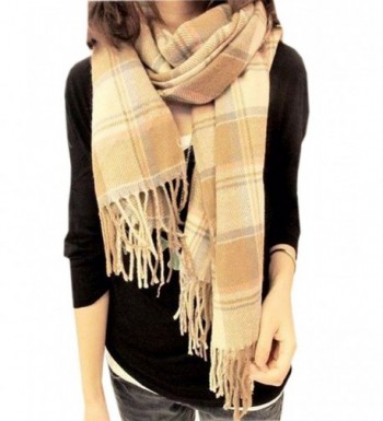 Xinliya Cashmere Large Chequered Plaid Checked Tartan Scarf Wrap Shawl - Beige - C111R7UXY97