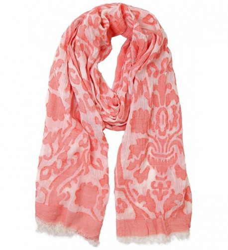 Funky Junque's Women's Spring/Summer Floral Damask Frayed Fringe Edge Scarf - Coral - C412DUC9SYP