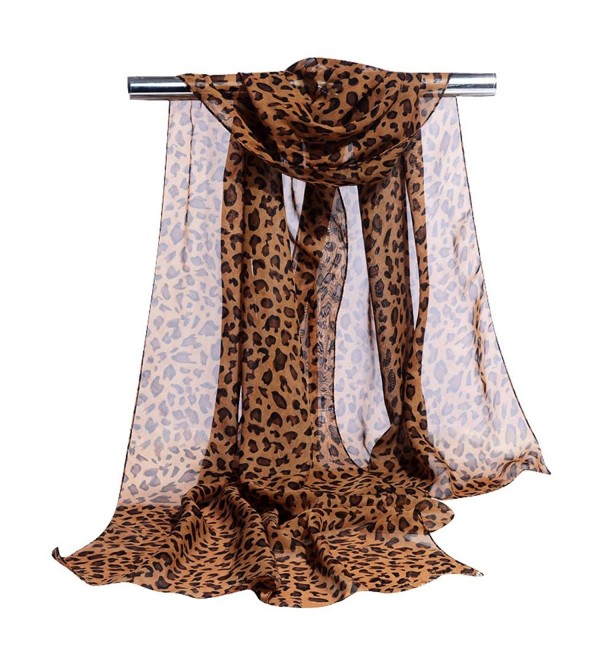 GERINLY Chiffon Scarves Animal Print Leopard Neck Wrap Sheer Scarf - Brown - CS17YDOG6SL