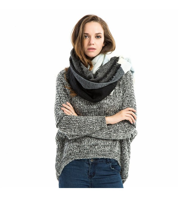 RACHAPE Women Stylish Warm Blanket Scarf Gorgeous Wrap Shawl Cozy - Black Blue - CW12N6GTA8W