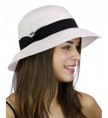 C.C Women's Paper Woven Cloche Bucket Hat with Color Bow Band - White - CW17Z2OK2UO