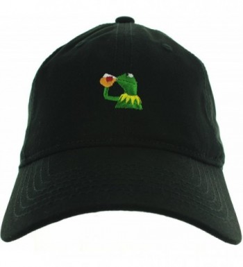 Kermit the frog hat Sipping Tea Embroidered Baseball Cap - Black - CY17WUTZR52
