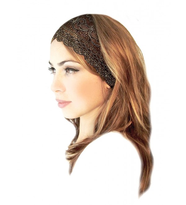 ShariRose Stunning Stretch Wide Floral Lace Head-Bands In Many Beautiful Colors Handmade - Black Gold - CK186KKUTLW