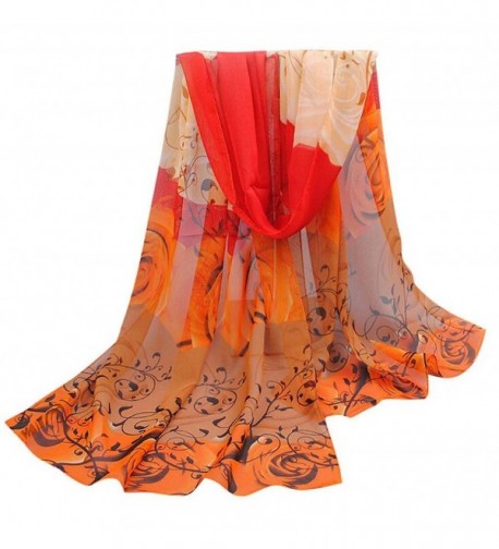 Women Rose Pattern Chiffon Elegant Scarves Vovotrade - Orange - CX128N6CWA9