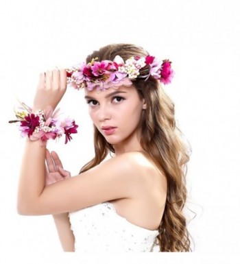 Ever Fairy Women Flower Wreath Crown Floral Wedding Garland Headband Wrist Band Set - Purple - CZ12GKP1ZZ9