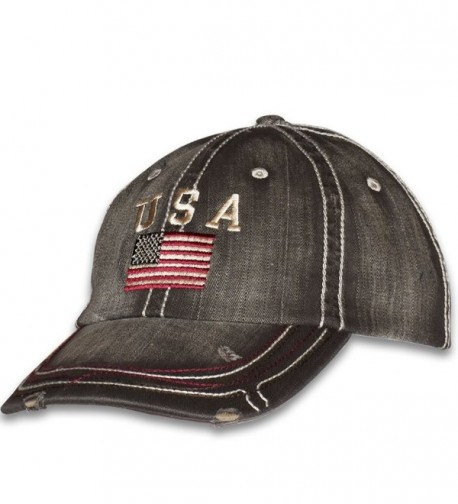 USA American Flag Distressed Vintage Patriotic Cap - Black - C21873UOWRY