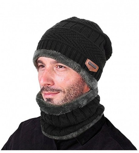 ZZLAY Winter Thick Beanie Hat Scarf Set Slouchy Warm Snow Knit Skull Cap - Black - CF186ASA7DM