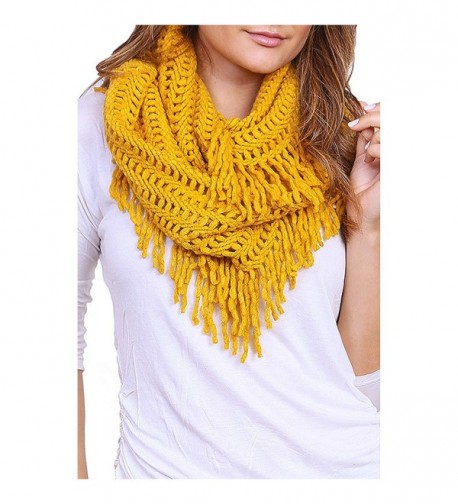 Women's Winter Warm Knit Infinity Scarf Tassels Soft Shawl - Mustard - CD12MXOX772