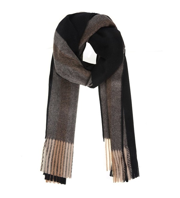 Xiuying Feng Classic Cozy Warm Cashmere Feel Neutral Vintage Irish Tartan Plaid Long Scarves Shawls - Black - CT189WAALQ7