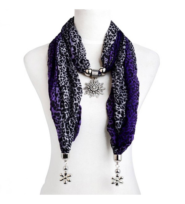 Leopard Printing Scarf with Snow Flake Pendant Jewelry Scarf Nl-2140 - A-purple - CW11JZ0OJDH