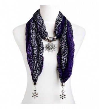 Leopard Printing Scarf with Snow Flake Pendant Jewelry Scarf Nl-2140 - A-purple - CW11JZ0OJDH