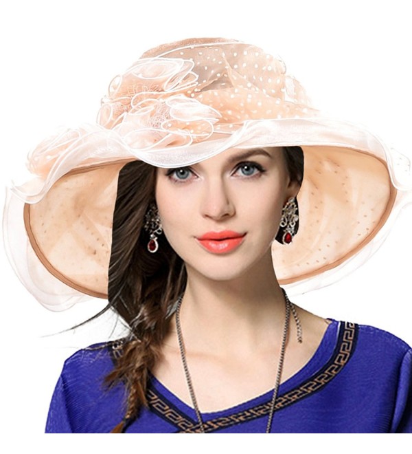 VECRY Women's Church Kentucky Derby Cap British Tea Party Wedding Hat - Dot-apricot - CS17YKYQOZ3