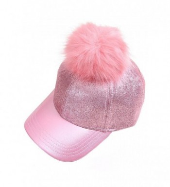 ScarvesMe CC Glitter Removable Fur Pom Pom Baseball Cap - Pink - CR12LHL359P