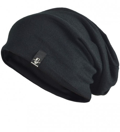 Jersey Slouch Beanie Basic Skull Cap Oversize - Black - CG11NP33XOL