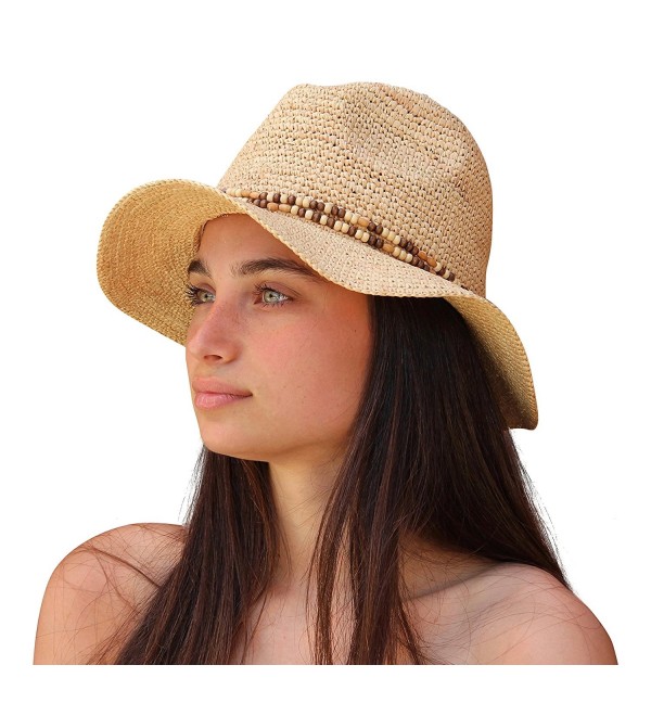 Palms & Sand Belize Women's Beaded Raffia Sun Hat (Natural) - CM12H526W5J