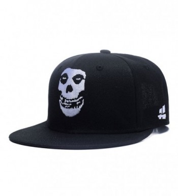 Skull Skeleton Baseball Cap- Men Solid Flat Bill Adjustable Snapback Hats Unisex - Black White - C2183NRWW8R