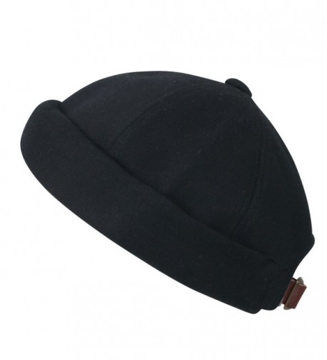 ililily Solid Color Cotton Short Beanie Strap Back Casual Hat Soft Cap - Black - C2188OZKZHE