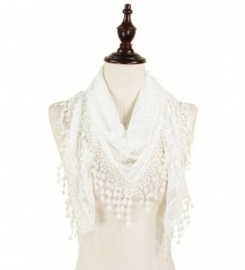 StylesILove Soft Lace Triangle Women's Scarf with tassels - White - CJ12NZF0B07