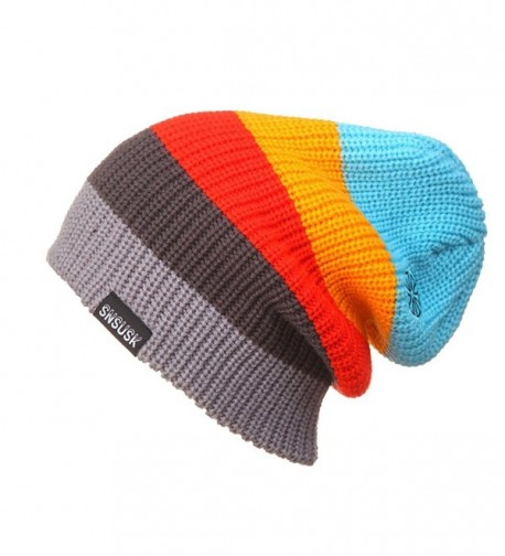 YueLian Unisex Adult Cuffed Stretch Winter Rainbow Striped Hat Knit Beanie Ski Cap - Light Blue - CS12NW4DWCZ