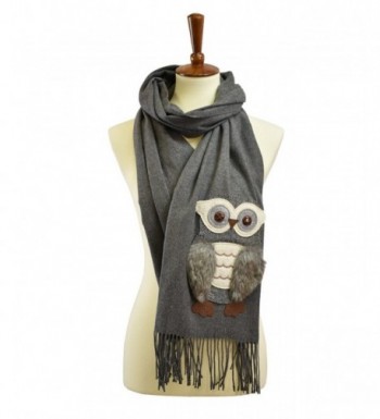 Cashmere feel owl patch fuax fur scarf - Charcoal - CK187NE7T7X