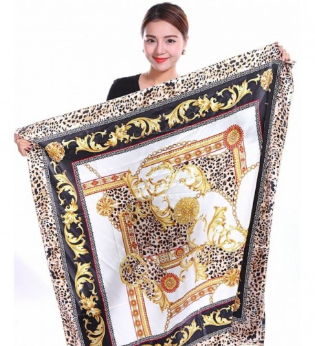 Bear Motion Collection - Womens 100% Large Silk Scarf with Leopard Print (43" X 43") - White - CV11T75I56H