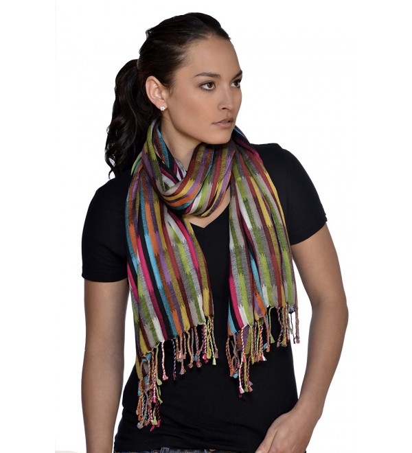 Amtal Multi Color Techno Stripes Casual Soft Lightweight Oblong Scarf w/Tassels - CF11CD1ZMVN