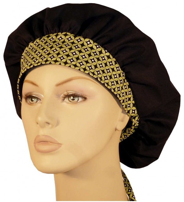 Designer Bouffant Medical Scrub Cap - Black W/ Metropia Band - CW12ELBZ0WX