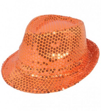 Solid Color Sequins Fedora Hat (Orange-3 Pieces) - C912O6UHSLM