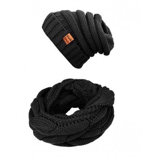 Winter Scarfs Knit Infinity Scarf Women & Men Circle Loop Scarves Hat Set - Black - CW1868M523L
