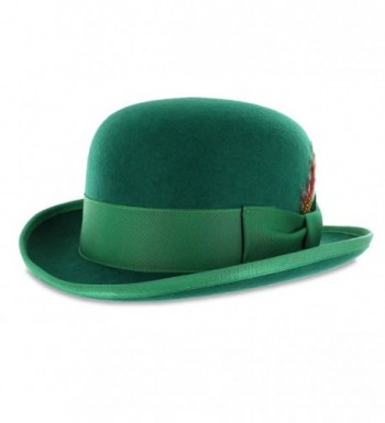 Belfry Mickey Derby Bowler St. Patrick's Day Irish Green Hat with Feather and Liner - Green - C7118B4IG6J